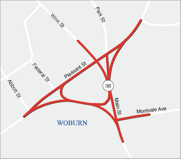 Woburn: Roadway and Intersection Improvements at Woburn Common, Route 38 (Main Street), Winn Street, Pleasant Street, and Montvale Avenue